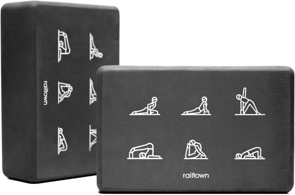 Premium Yoga Blocks - Pack of 2 Foam Blocks for yoga with 6 Poses - 9x3x6 - Soft Non-Slip Foam Surface - High Density, Lightweight and Odor Resistant - Workout Blocks for Pilates and Exercise