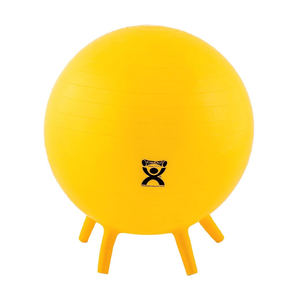 CanDo 30-1891 Non-Slip Inflatable Exercise Ball with Stability Feet for Exercise, Workout, Core Training, Yoga, Pilates, Active Sitting in Gym, Office, Home or Classroom. Yellow 18