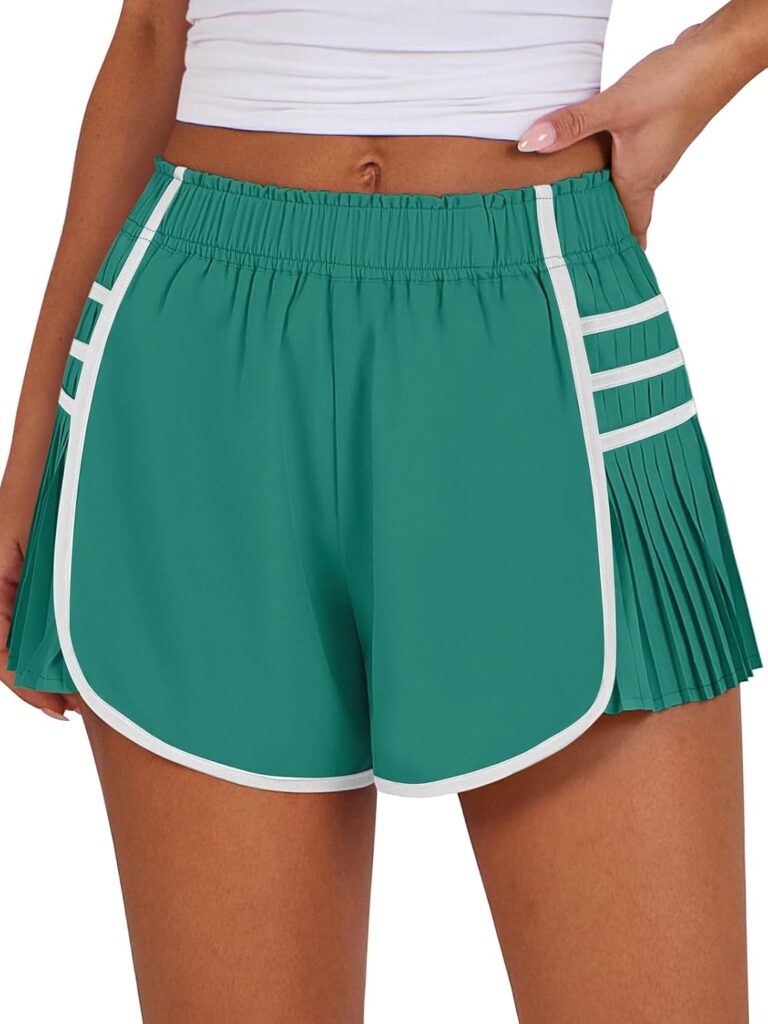 Caracilia Womens Workout Shorts Flowy Pleated Athletic Running Skort 2024 Trendy Summer Clothes