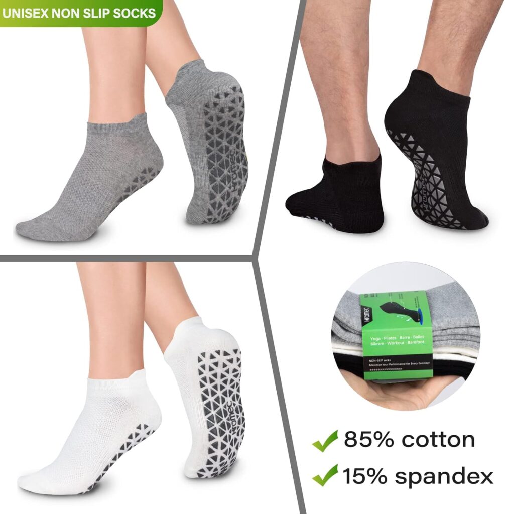 Non Slip Yoga Socks with Grips for Pilates, Ballet, Barre, Barefoot, Hospital Anti Skid Socks for Women and Men