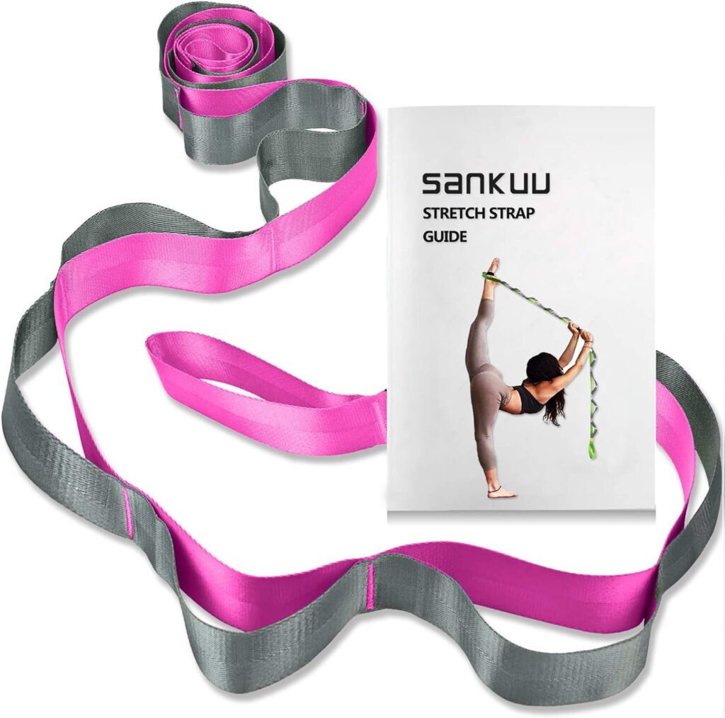 SANKUU Yoga Straps Stretching Strap with 12 Loops Workout Poster, Straps for Stretching Physical Therapy Equipment Long Stretch Out Bands for Exercise, Pilates and Gymnastics for Women Men