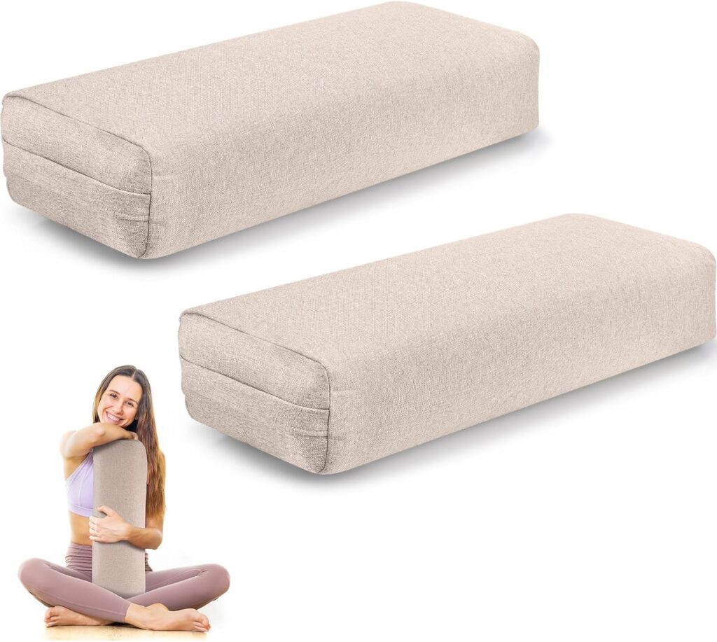 2 Pack Yoga Bolster Pillows for Restorative Yoga 25 x 9.5 Meditation Yoga Sitting Cushion Large Rectangular Yoga Pillow Foam Bolsters Pillow with Handle for Restorative Practice, Yoga