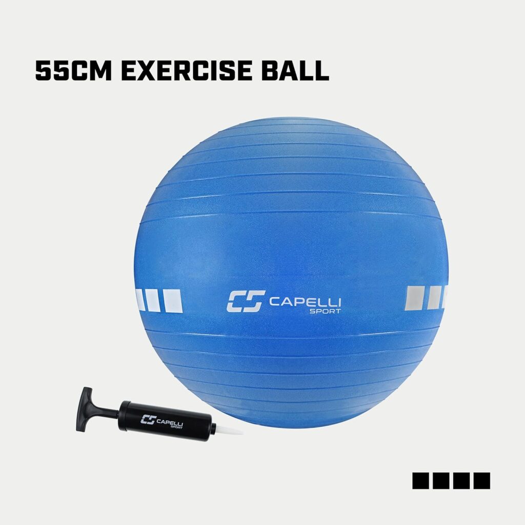 Capelli Sport Exercise Ball for Yoga, Balance Ball, Pilates, Anti Burst Slip Resistant, Quick Pump, Blue, 55 cm