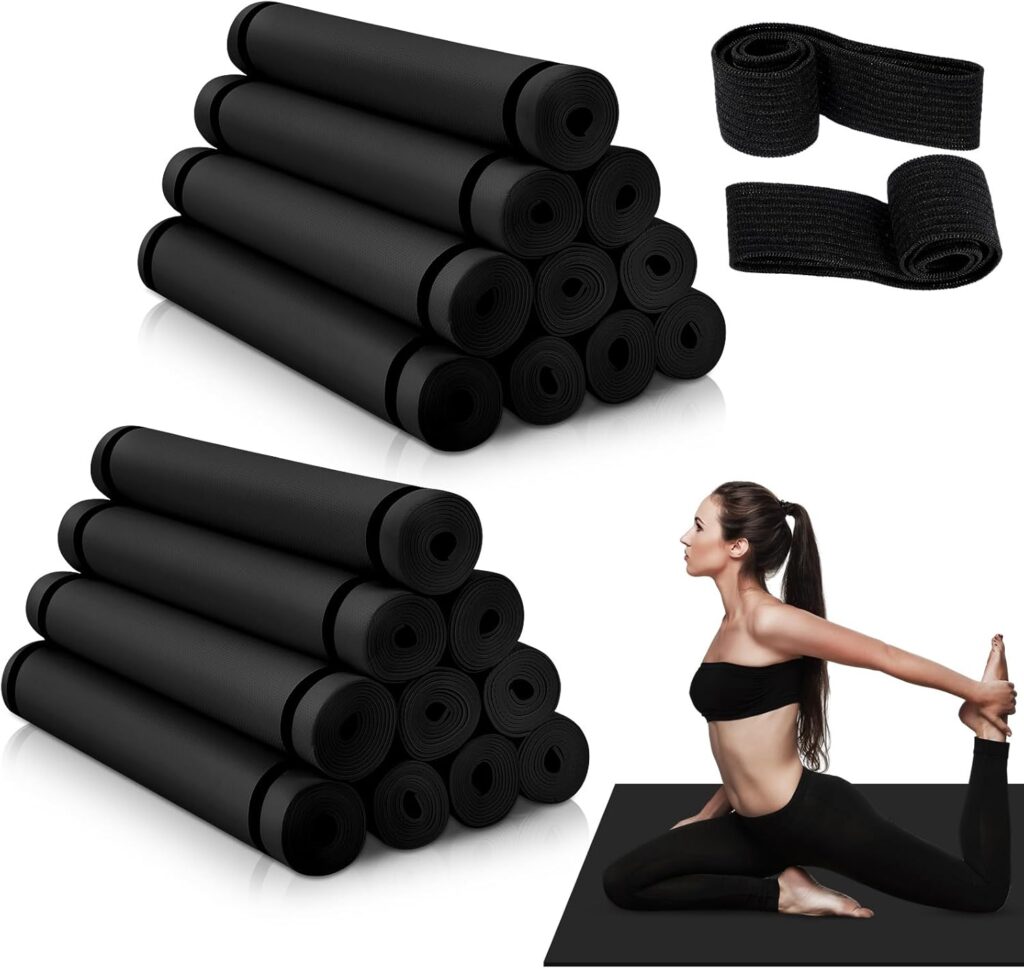 Timgle 20 Pieces Yoga Mats Bulk 68 x 24 x 0.16 Inch, 4 mm Exercise Mats with Strap Thick Non Slip Workout Yoga Mat for Women Man Gym Fitness Stretching Workout Yoga Pilates Floor Exercises