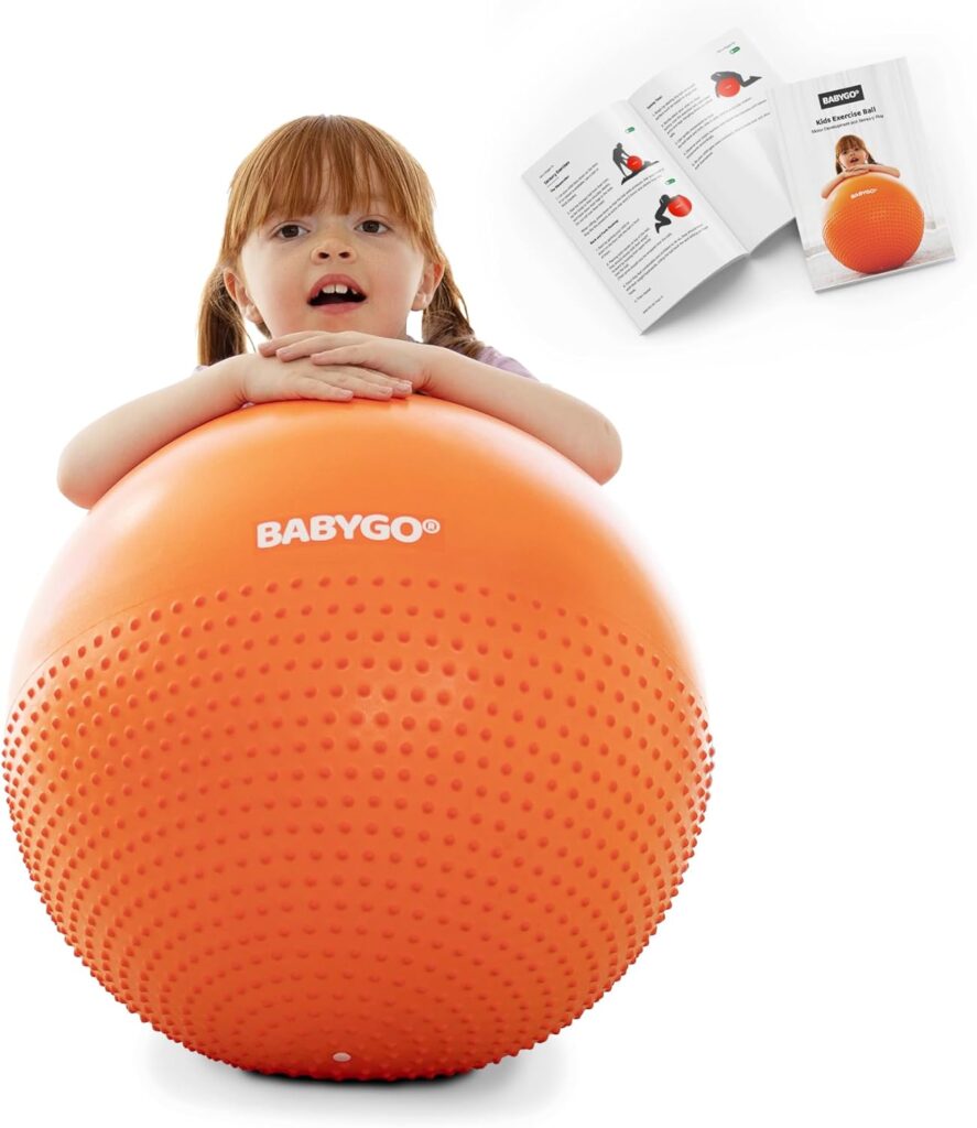 BABYGO® Peanut Ball or Exercise Ball for Children | Autism Therapy Calming Development Activities Motor Skills | Exercise Book  Pump | Anti Burst 45CM Blue|Orange